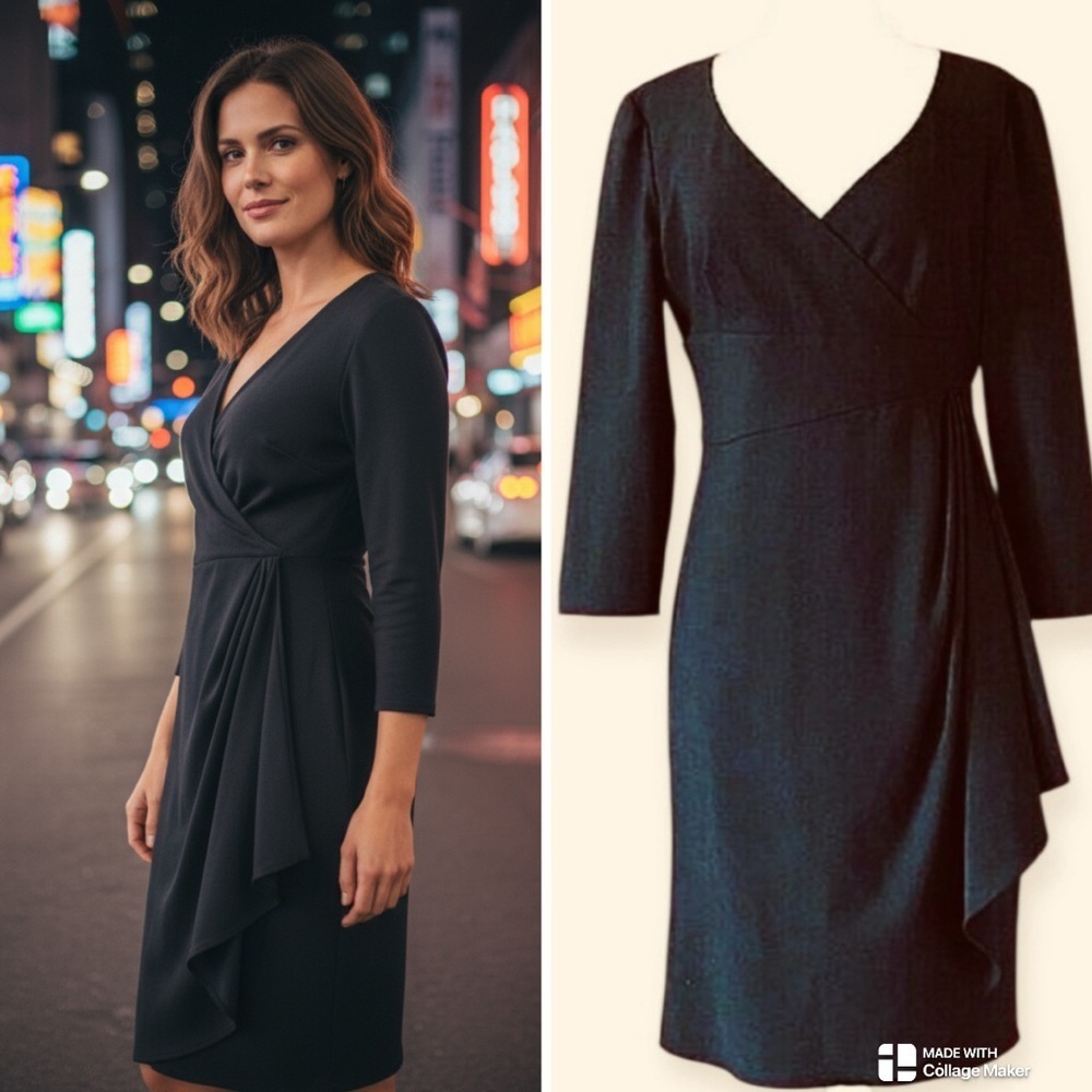 Armani Collezioni Wool Black faux Wrap Dress